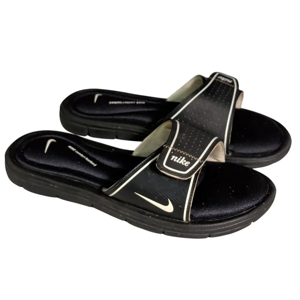 Nike Womens Comfort Footbed Slide Sandals Womens Size 8 Black White Athleisure